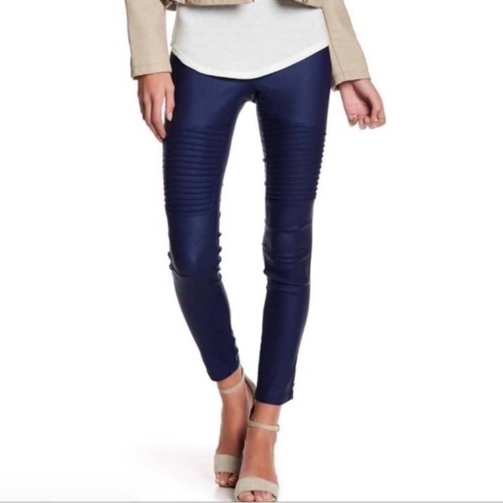 Ooberswank High Rise Moto Leggings Size Medium Coated Navy Blue Skinny Leg
